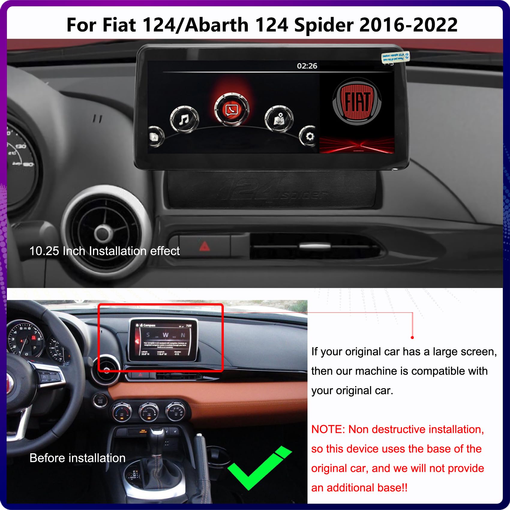 アバルト124スパイダー CAR MULTIMEDIA SYSTEM AIDEGG 10.25 Inch Android 12 Car Stereo Radio for Fiat 124/Abarth